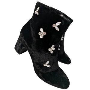 NWOT-1 SHOW! ANNE KLEIN! BLACK VELVET & RHINESTONE CHUNKY ANKLE BOOTS! SZ 7.5M